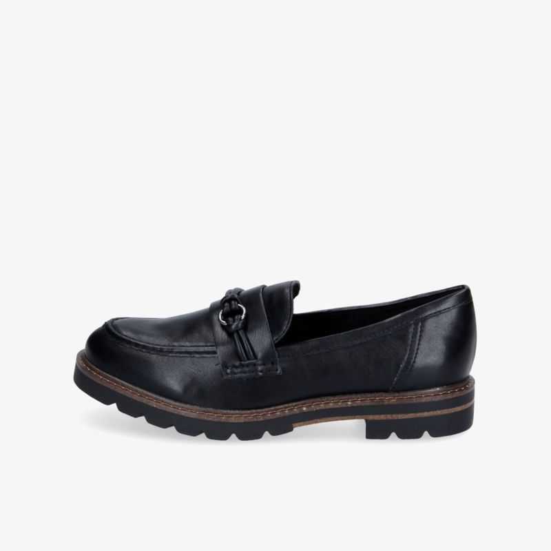Schwarzer Lederslipper mit robustem Profil und eleganter Schnalle. Komfortabler und langlebiger Alltagsbegleiter.
