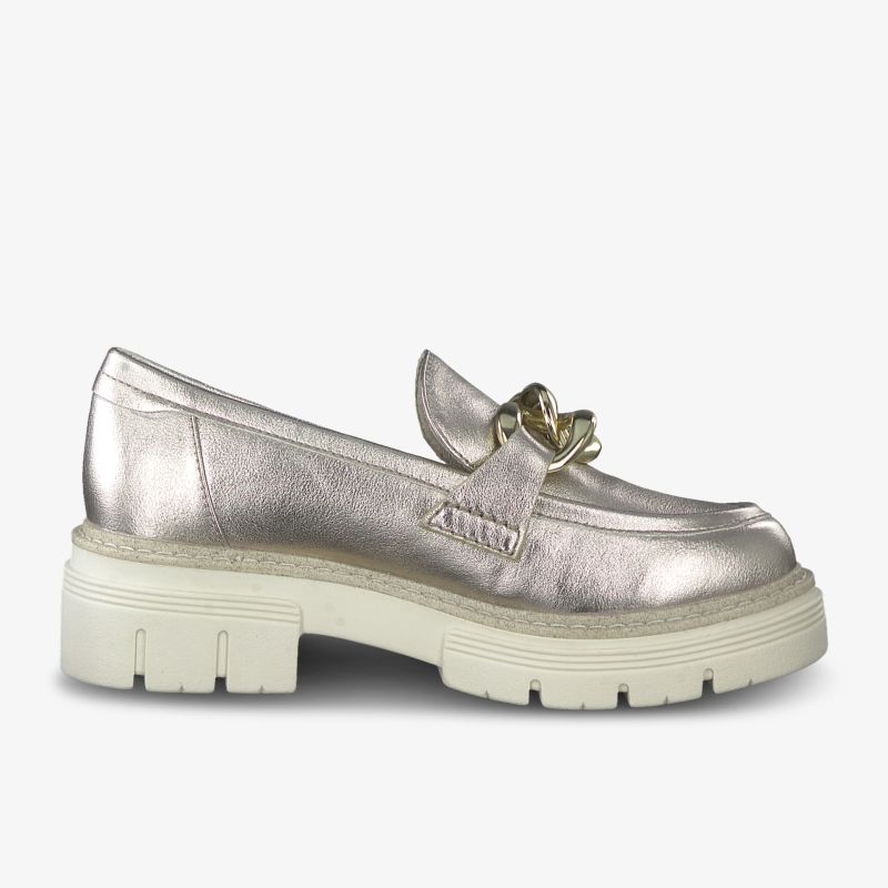 Stilvolle Metallic-Loafer mit robustem Design und rutschfester Sohle für modernen Alltagslook.