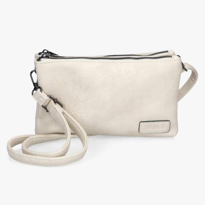 Schlichte beige Umhängetasche mit Reißverschluss, verstellbarem Riemen und geräumigem Innenfach, leicht und elegant