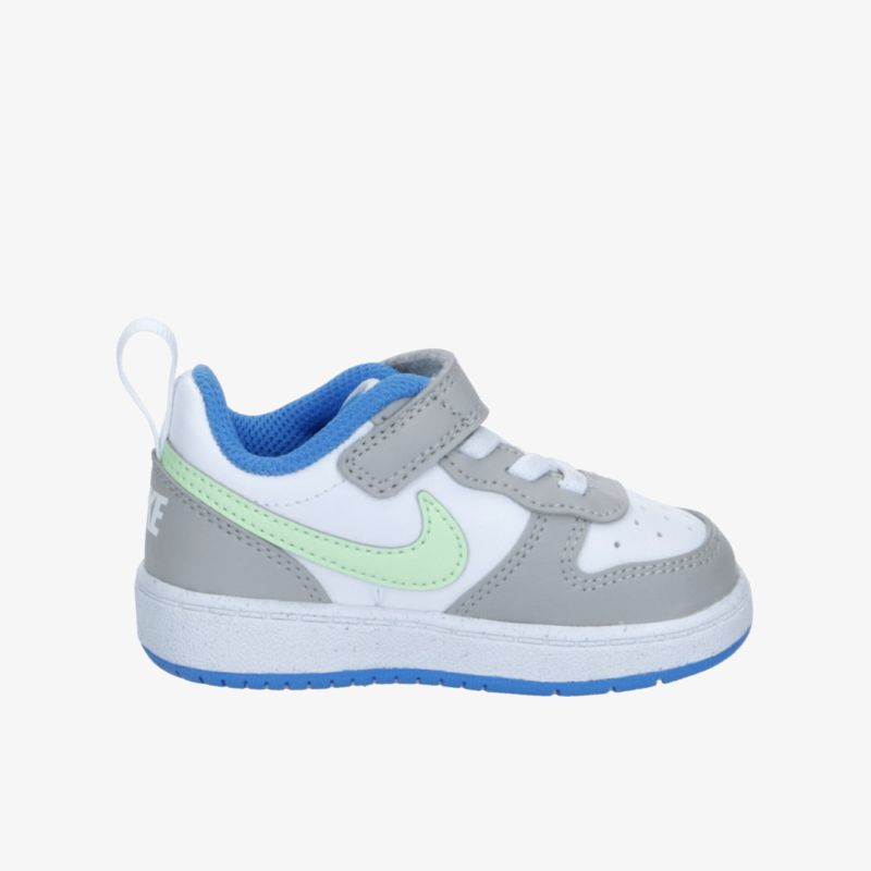 Moderner Sportschuh in Grau, Weiß und Blau mit verstellbarem Klettverschluss und flexiblem Sohlenprofil