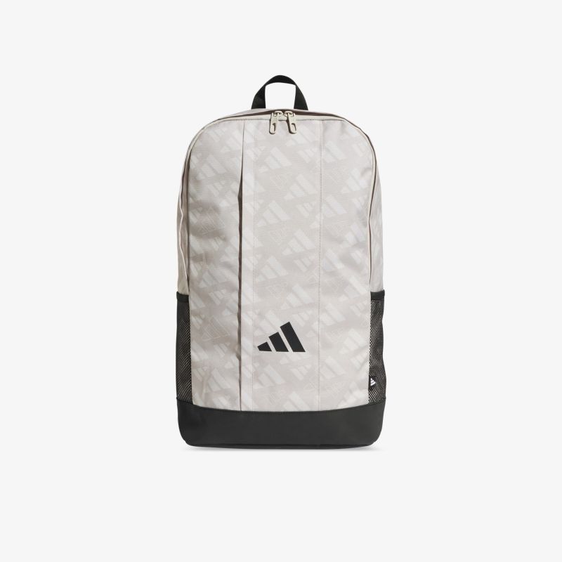 Moderner grauer Rucksack mit schwarzem Boden, großem Stauraum und praktischem Tragegriff, Frontansicht