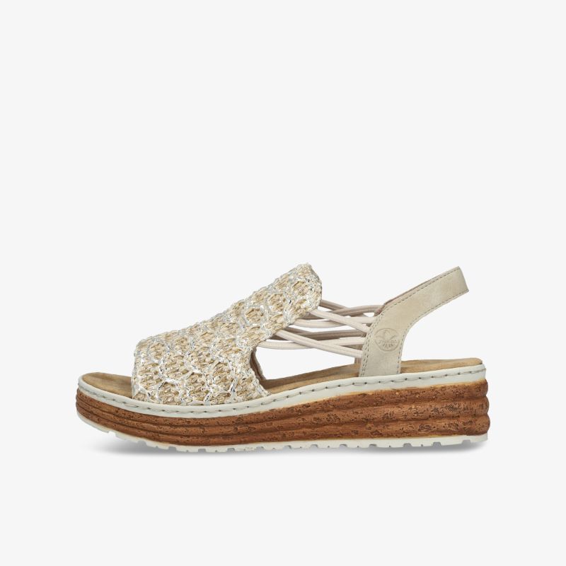 Beige Sandale mit komfortablem Keilabsatz und atmungsaktivem Riemendesign, ideal für sommerlichen Tragekomfort