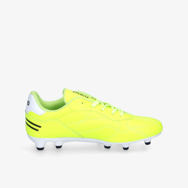 Neonfarbene Fußballschuhe mit hoher Performance und griffigen Stollen für optimales Spiel auf Kunstrasen.