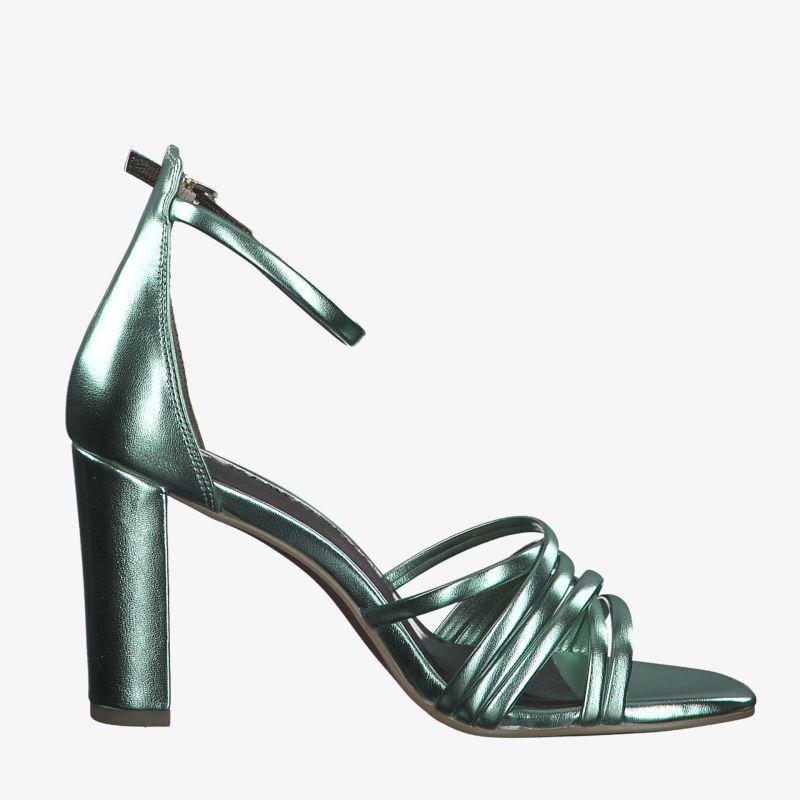 Elegante metallic High Heels mit Blockabsatz und Riemchen für stilvolle Auftritte bei besonderen Anlässen.