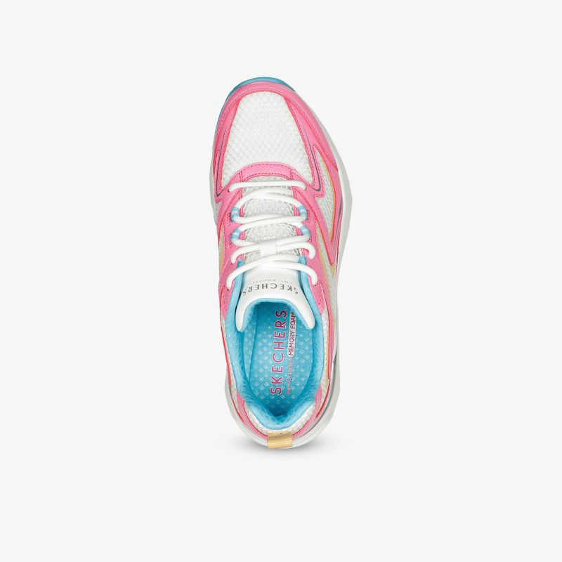 Moderner Sneaker in Weiß mit pinken und blauen Akzenten, ideal für Freizeit und Sport