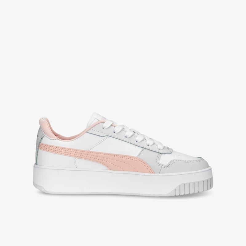 Moderner Sneaker in Weiß und Rosa, hohe Sohle für optimalen Komfort und stylisches Design für den Alltag.