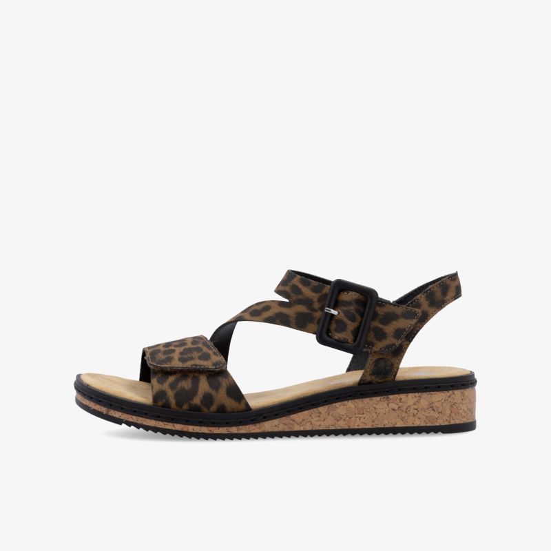 Bequeme modische Sandale mit Leopardenmuster und verstellbarem Riemen auf leichter Plateau-Sohle