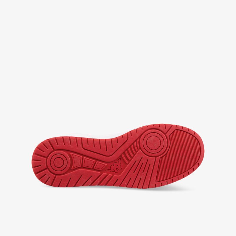 Rote Gummisohle mit griffigem Profil für optimalen Halt und Komfort bei jedem Schritt
