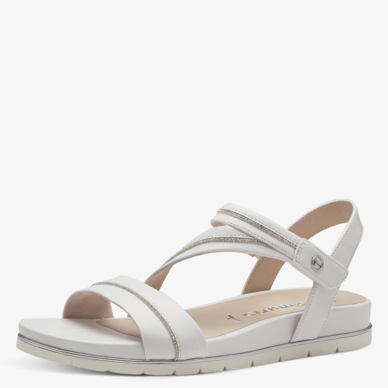 Weißer Sandalenschuh mit verstellbarem Riemen und rutschfester Sohle, bequem und leicht für Alltag und Freizeit