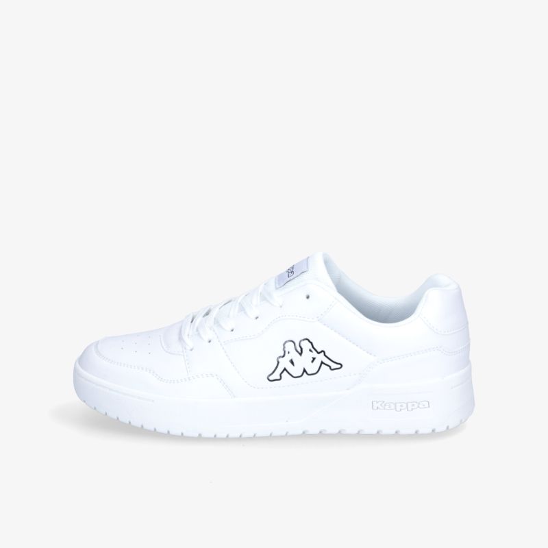 Moderner weißer Sneaker mit markantem Logo und gepolstertem Komfort für urbanen Stil.