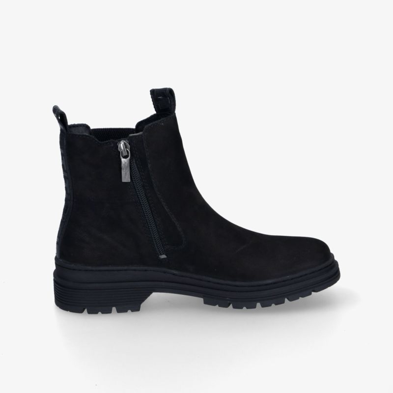 Schwarzer Stiefel seitlich mit Reißverschluss, robuster und komfortabler Schuh mit rutschfester Sohle