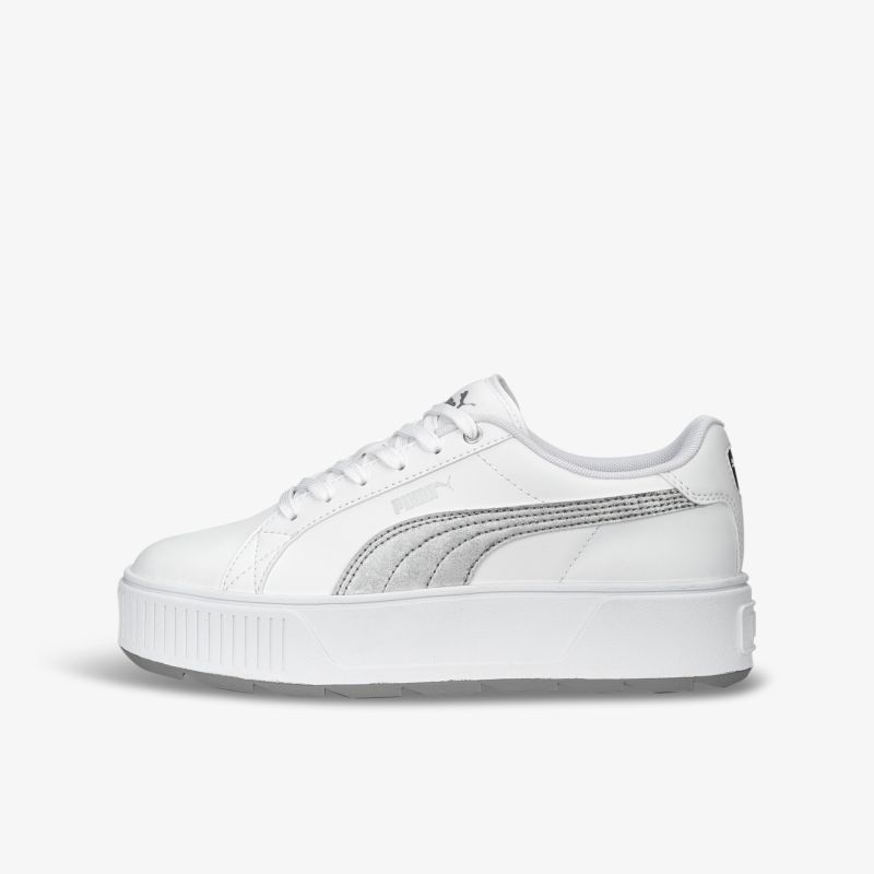 Eleganter weißer Sneaker mit Plateau-Sohle und seitlichem Streifendesign für modernen Look