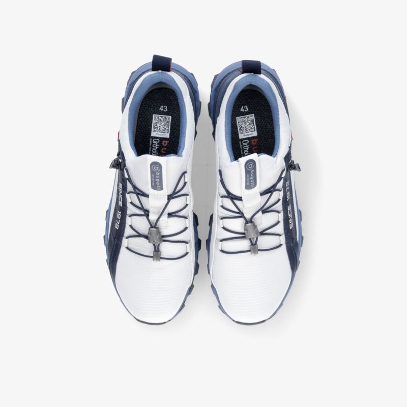 Weiß-blaue Sportschuhe mit schnittigem Design und praktischem Verschlusssystem für optimalen Komfort.