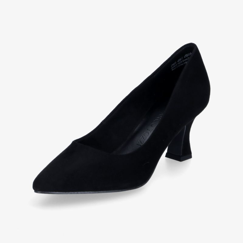 Elegant schwarzer Schuh mit mittlerem Absatz und klassischem Design für vielseitige Anlässe.