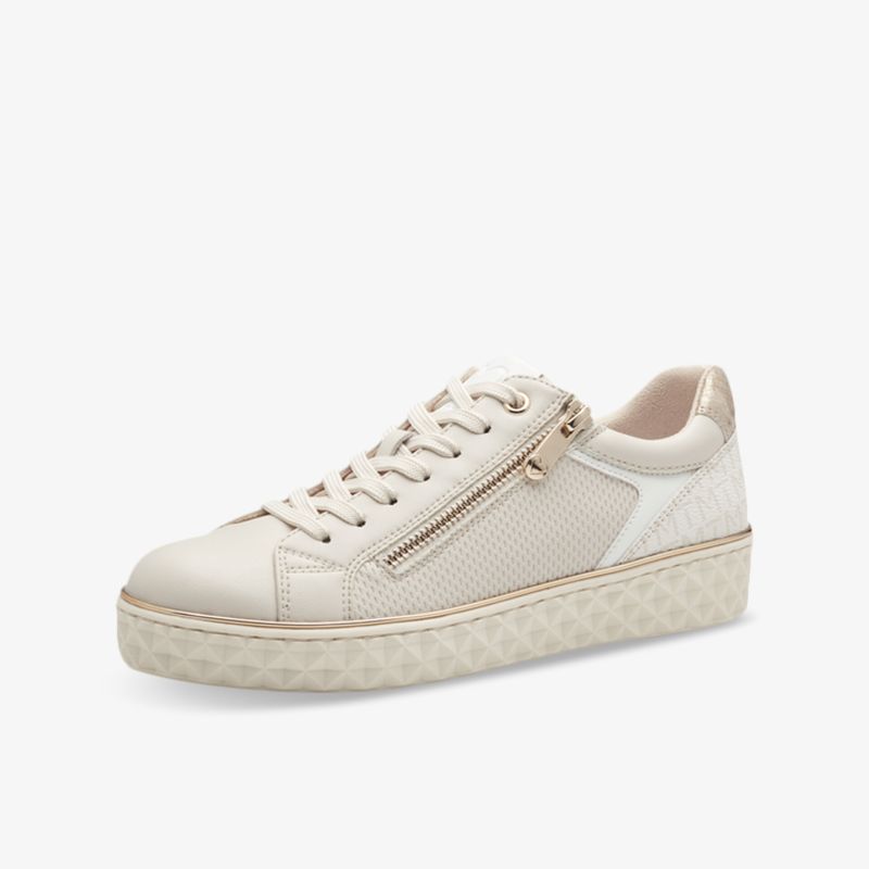Weißer Sneaker mit Reißverschluss und gepolstertem Schaft bietet hohen Tragekomfort und modernen Look