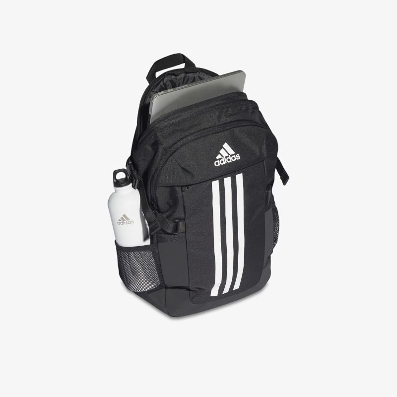 Schwarzer Adidas-Rucksack mit Laptopfach und praktischen Fächern, ideal für Sport und Alltag.