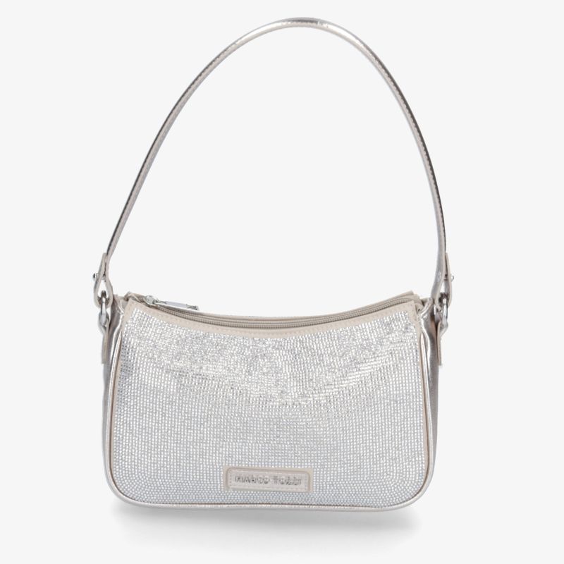 Elegante silberne Handtasche mit Crocodilmuster, kompakt und stylisch, ideal als modisches Accessoire