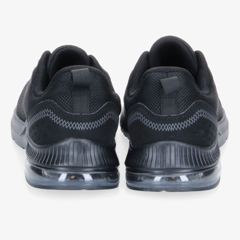 Schwarze Sportschuhe mit gepolsterter Sohle und flexiblem Design für optimalen Komfort und Performance.