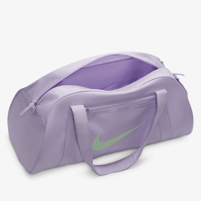 Lila Sporttasche mit großem Hauptfach, stabilen Griffen und Reißverschluss, ideal für Training und Freizeit