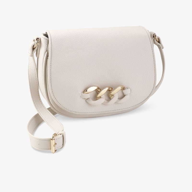 Elegante Schultertasche in Lederoptik mit stilvollem Kettendetail, cremefarben, vielseitig für jeden Anlass.