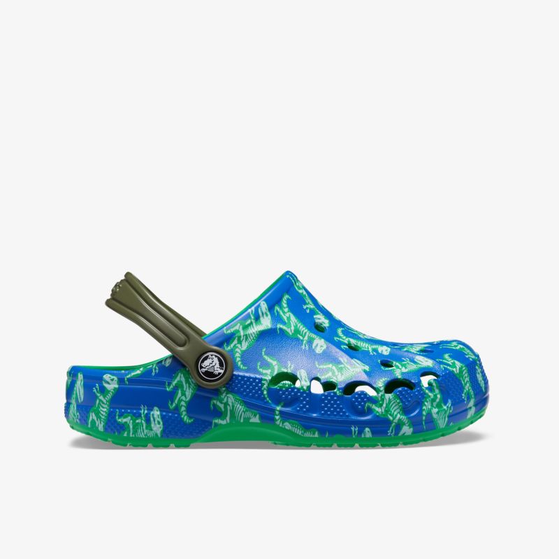 Bunter Dinosaurier-Clog mit einfachem Anziehkomfort, robustem Design und atmungsaktiven Löchern.