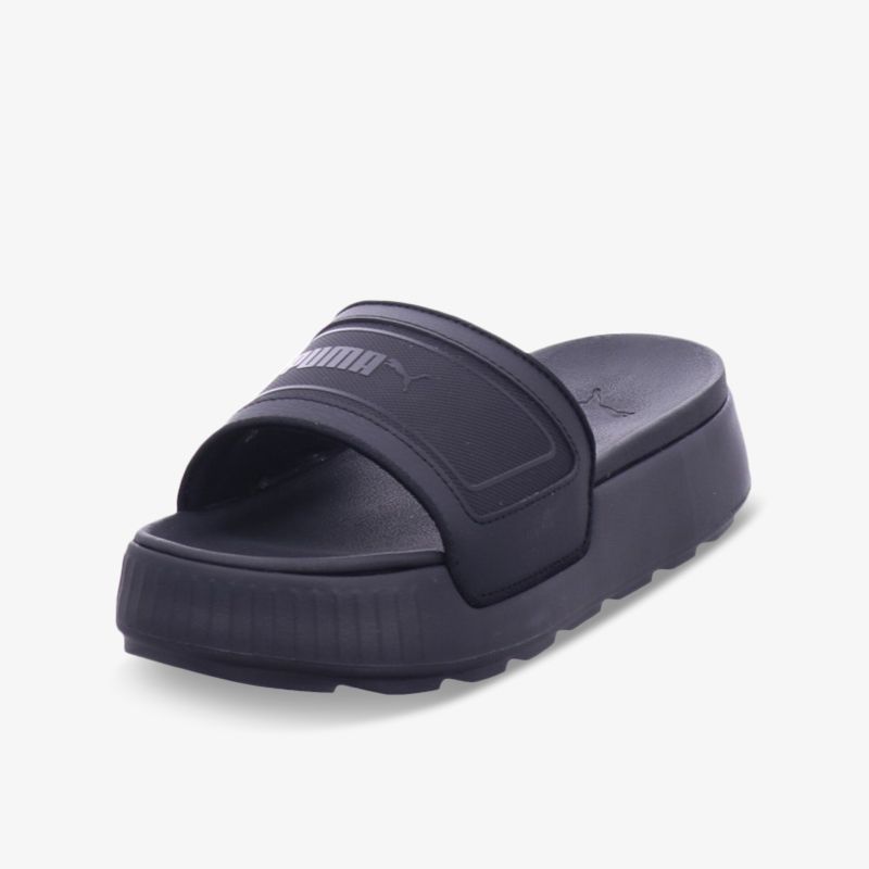 komfortable schwarze Schuh-Pantolette mit dicker, profilierter Sohle und breitem Riemen