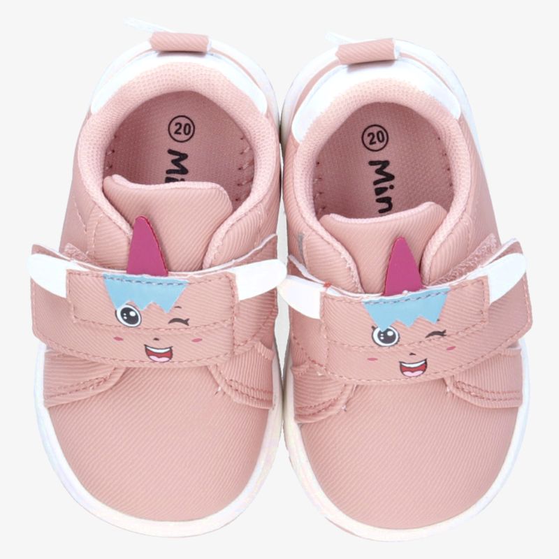 Rosafarbene kinder sneaker mit bequemem klettverschluss und niedlichem unicorn motiv, leichte und rutschfeste sohle
