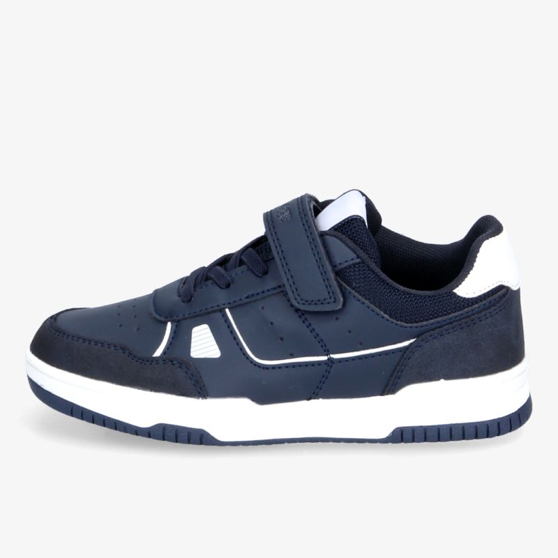 Moderner navy Sneaker mit Klettverschluss und rutschfester weißer Sohle für sportlichen Komfort.