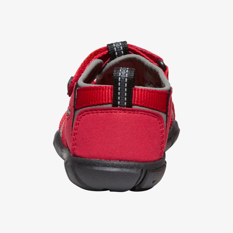 Robuster roter Schuh mit rutschfester Sohle in Rückansicht, ideal für den täglichen Einsatz und sportliche Aktivitäten.