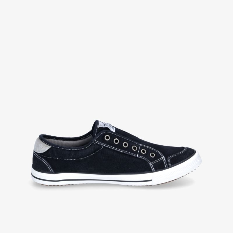 Stilvoller schwarzer Sneaker mit weißer Sohle und Slip-On-Design für ultimativen Komfort und Vielseitigkeit.