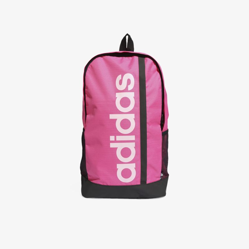 Stylischer pinker Adidas-Rucksack mit großem Logo und geräumigem Design, ideal für Alltag und Sport.