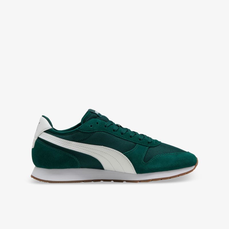 Grüner Sportschuh seitlich gezeigt, leichter und bequemer Sneaker mit atmungsaktivem Obermaterial und flexibler Sohle
