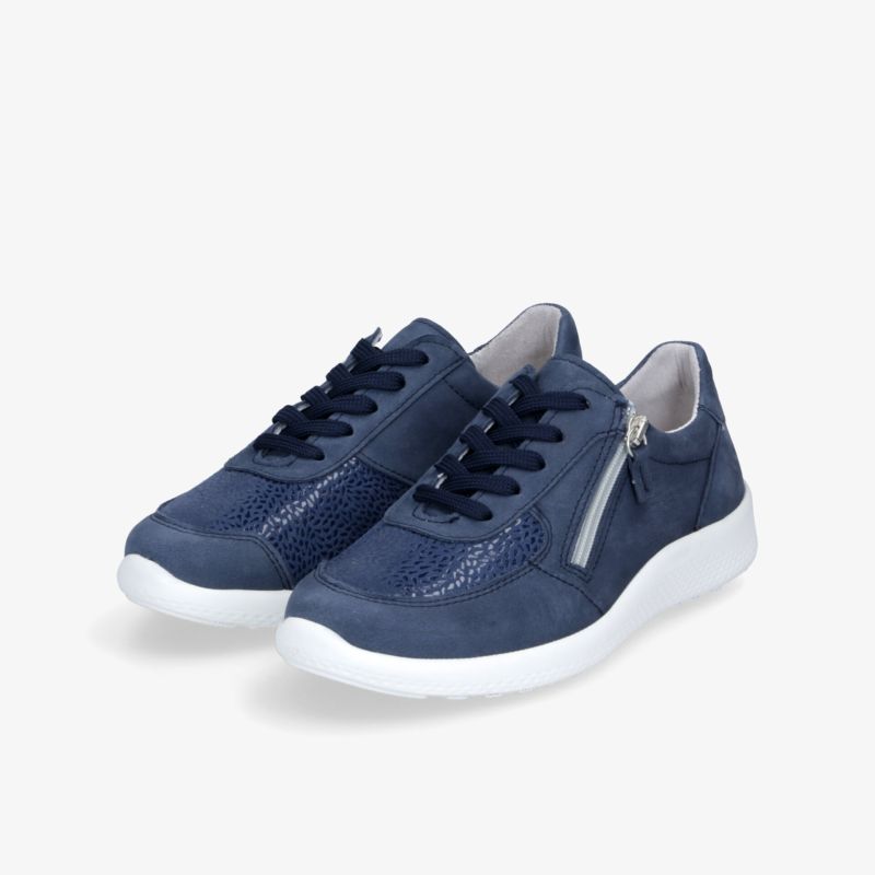 Blauer Sneaker mit Reißverschluss und Schnürung, leichter Sportschuh mit bequemer Passform