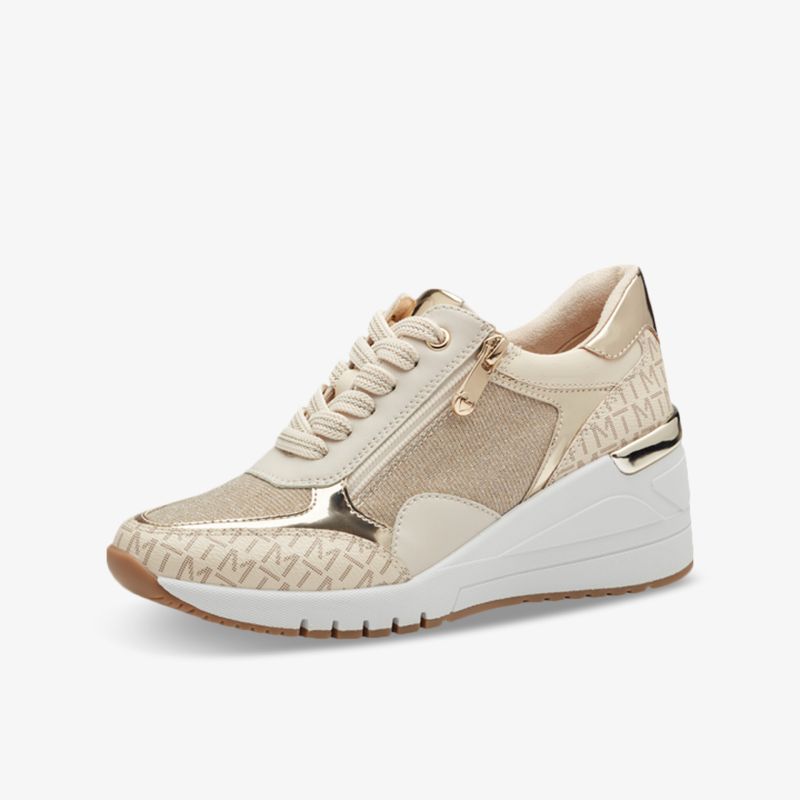 Bequemer Sneaker mit praktischer Reißverschlussöffnung und trendiger Wedge-Sohle in modernem Creme- und Metallic-Design
