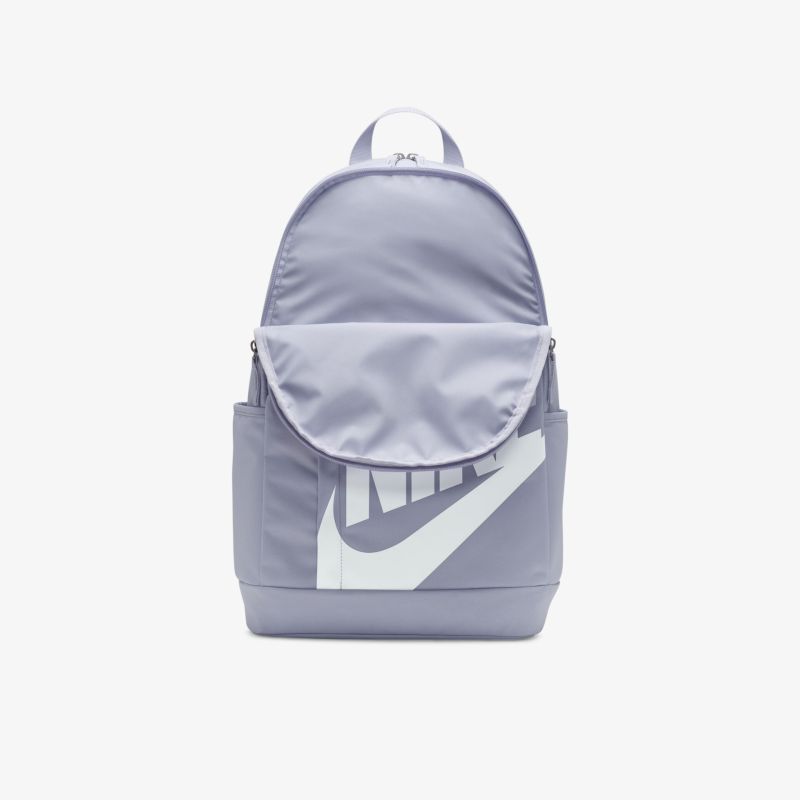 Lila Rucksack mit großem Logo und geräumigen Fächern, ideal für den täglichen Gebrauch.