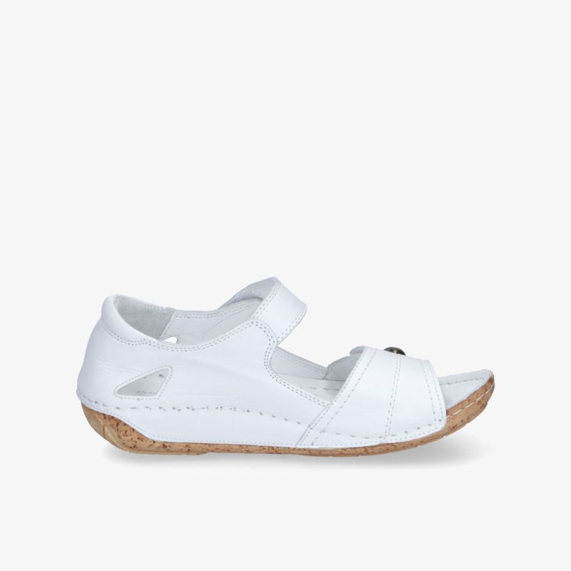 Weiße Sandale mit verstellbaren Riemen und gepolsterter Sohle für optimalen Komfort und stilvollen Look.