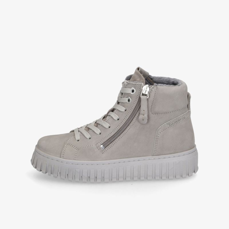 Grauer Winterstiefel mit Reißverschluss und Schnürung, rutschfeste Profilsohle, komfortabel und warm gefüttert
