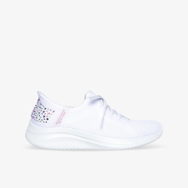 Leichter weißer Sneaker mit flexibler, dämpfender Sohle in klarer Seitenansicht
