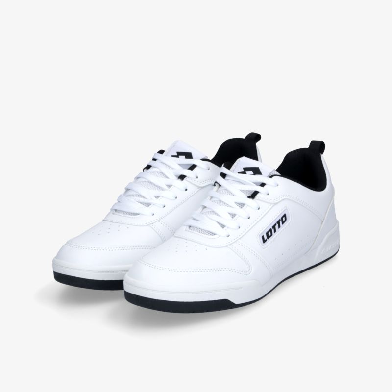Weißer sportlicher Sportschuh mit schwarzem Innenfutter und rutschfester Sohle, leichter und bequemer Sneaker