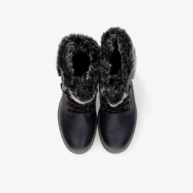 Warme schwarze Winterstiefel mit weichem Fellfutter und rutschfester Sohle, bequem und robust für kalte Tage
