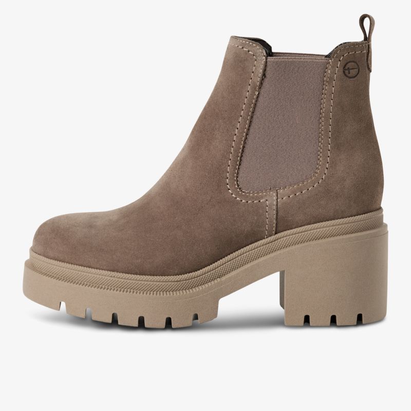 Braune Stiefelette mit elastischen Seiteneinsätzen und blockabsatz für stylischen und bequemen Auftritt