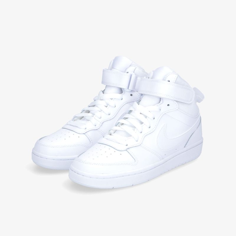 Stylische weiße High-Top-Sneaker mit Schnürung und praktischer Knöchelstütze für maximalen Tragekomfort.