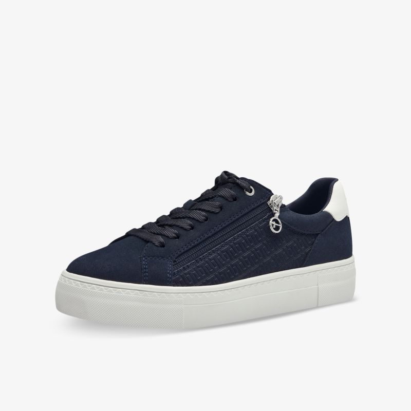 Schwarzer Sneaker mit Reißverschluss und weißer profilierter Sohle, komfortabel und modern gestaltet