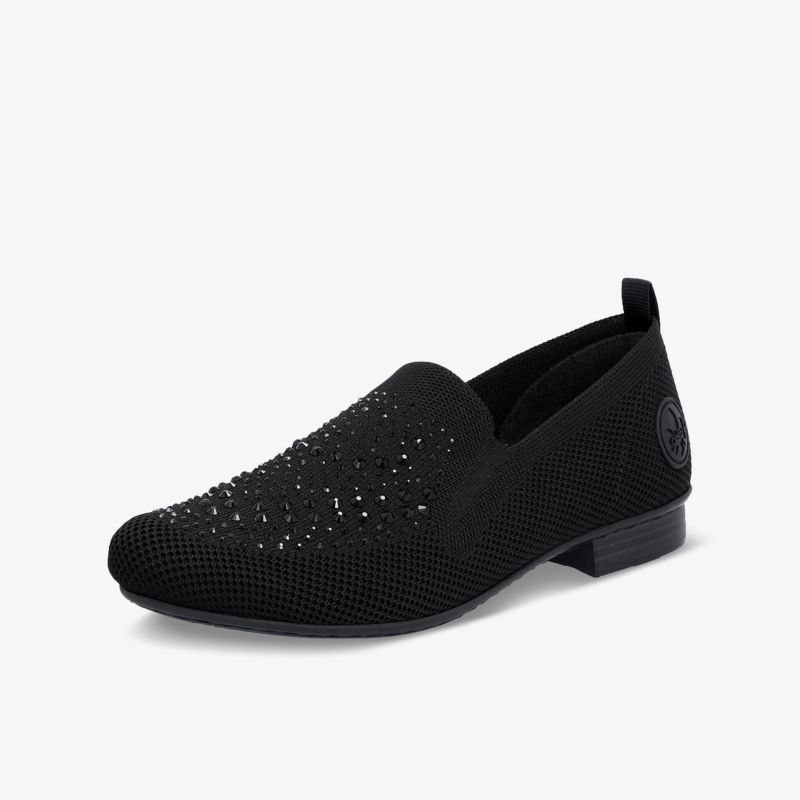 Schwarzer Slipper mit glänzenden Glitzersteinen, bequeme Passform und eleganter Optik für stilvollen Komfort