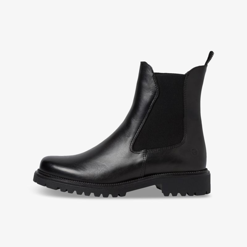 Schwarzer Chelsea Boot aus hochwertigem Leder mit rutschfester Sohle und elegantem Design.