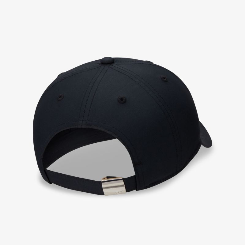 Einstellbare schwarze Baseballcap mit klassischem Design und robustem Verschluss für bequemen Halt.