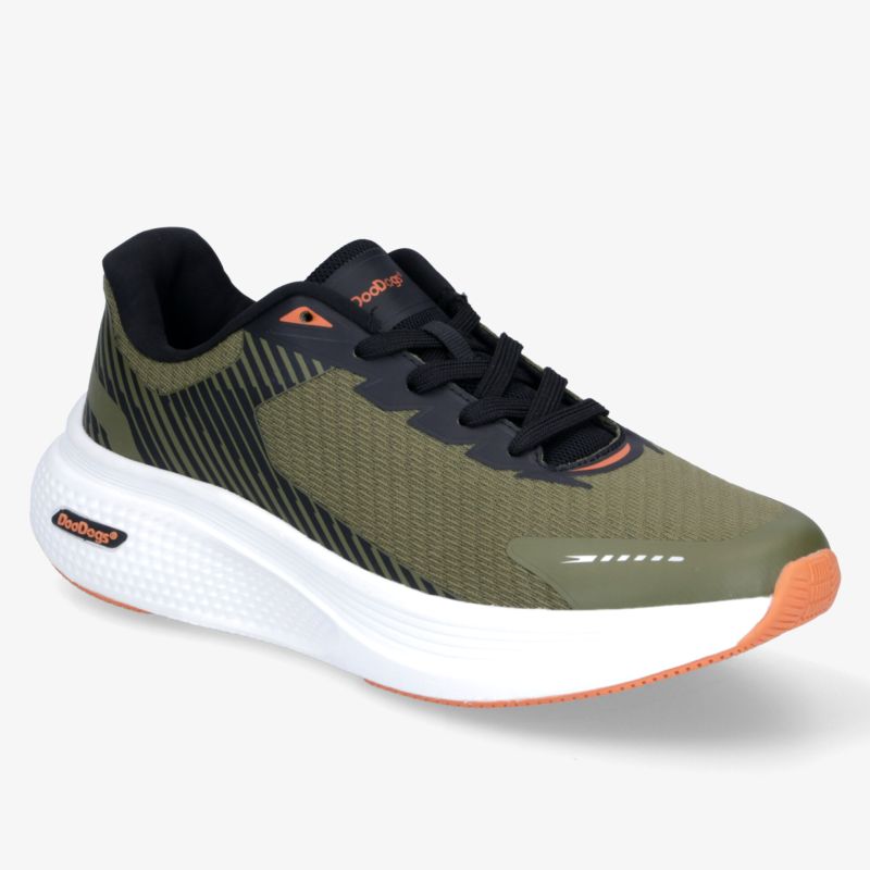 Moderner Sneaker in Olivgrün und Schwarz mit leichter Sohle und sportlicher Optik für optimalen Komfort.