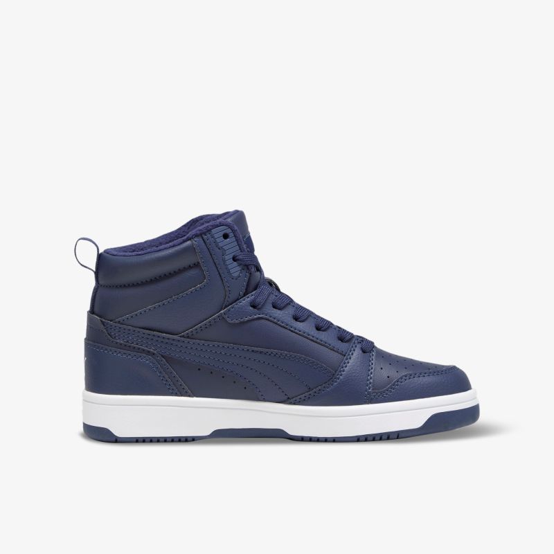 Blaue High-Top-Sneaker in eleganter Lederoptik mit weißer Sohle, ideal für alltäglichen Komfort und Stil.