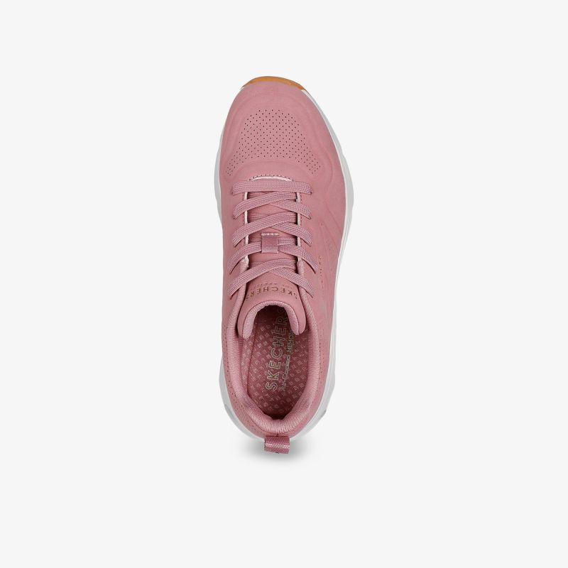 Leichter Sportschuh in rosa mit atmungsaktivem Obermaterial und flexibler Schnürung aus der Draufsicht