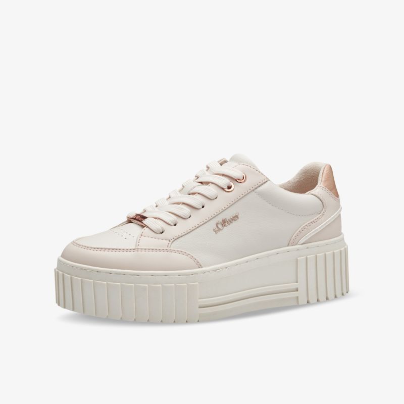 Moderner Plateausneaker in Hellbeige mit stabiler Sohle und stilvollem Design, seitliche Ansicht